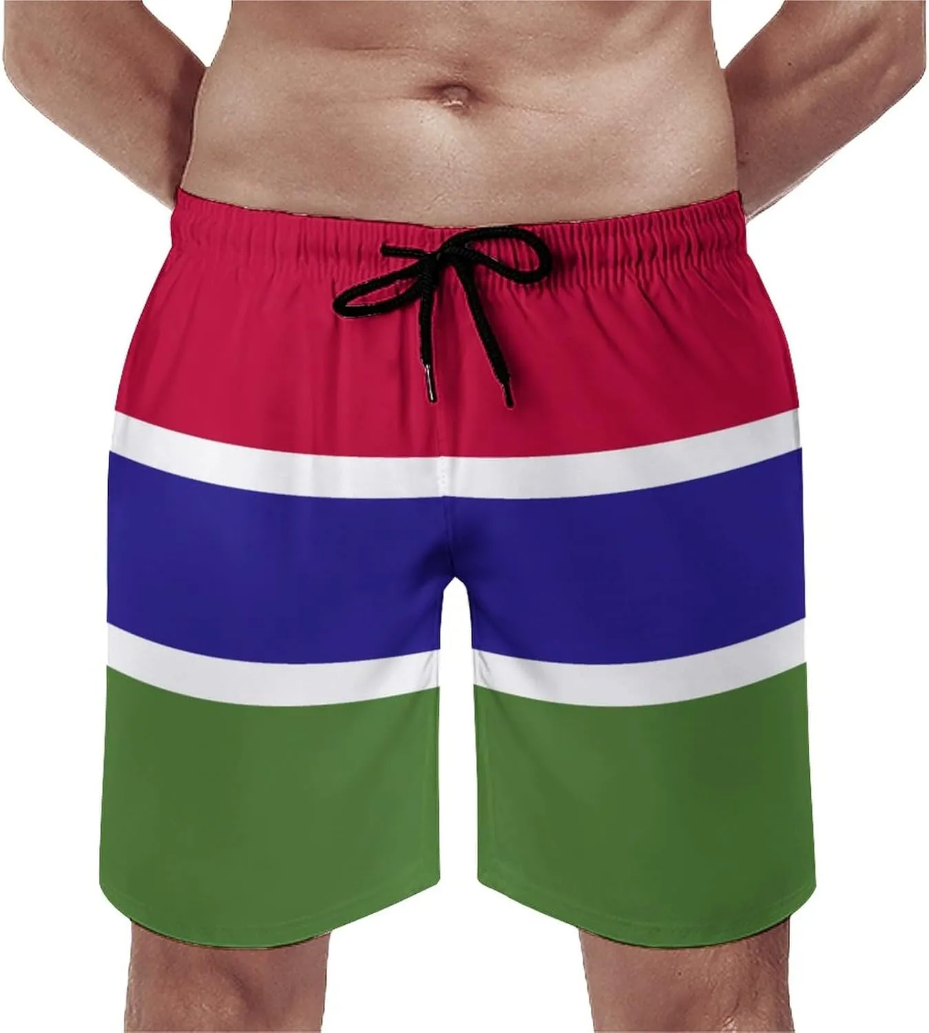 TAIZIYEAH Gambia Flag Men's Swim Trunks Quick Dry Hawaii Beach Shorts Summer Boardshorts Mesh Lining with Pockets L