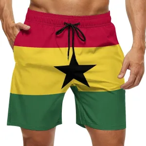 TAIZIYEAH Ghana Flag Men's Swim Trunks Soft Washed Drawstring Walk Short Fashion Beach Shorts L