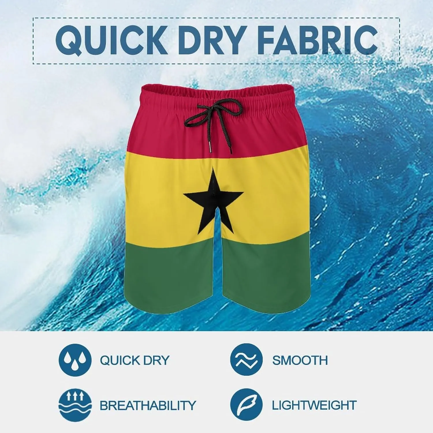 TAIZIYEAH Ghana Flag Men's Swim Trunks Soft Washed Drawstring Walk Short Fashion Beach Shorts L