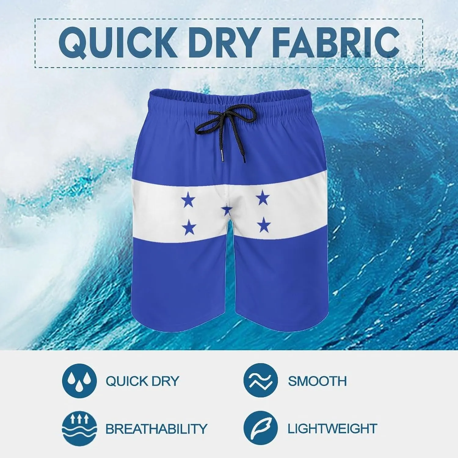 TAIZIYEAH Honduras Flag Men's Swim Trunks Quick Dry Hawaii Beach Shorts Summer Boardshorts Mesh Lining with Pockets
