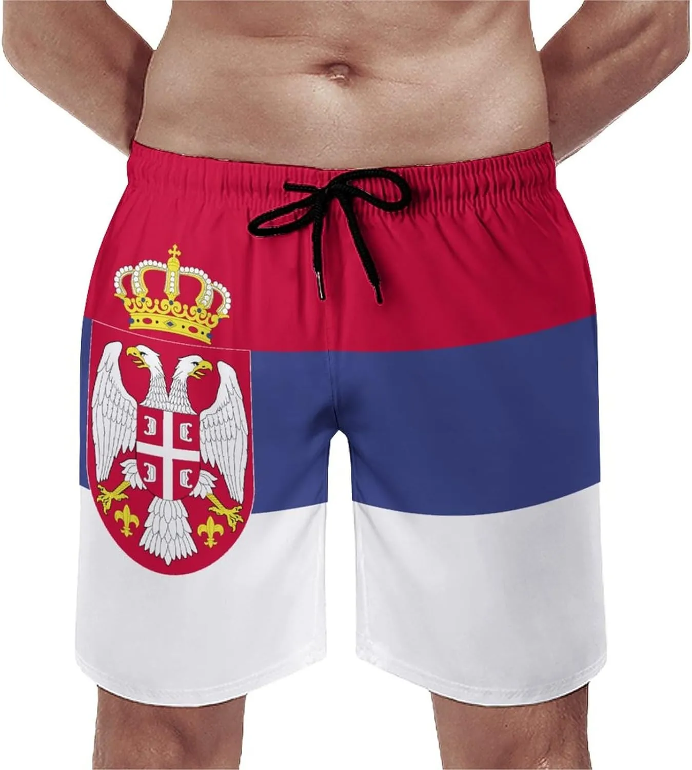 TAIZIYEAH Serbia Flag Men's Swim Trunks Soft Washed Drawstring Walk Short Fashion Beach Shorts XL