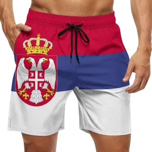 TAIZIYEAH Serbia Flag Men's Swim Trunks Soft Washed Drawstring Walk Short Fashion Beach Shorts XL