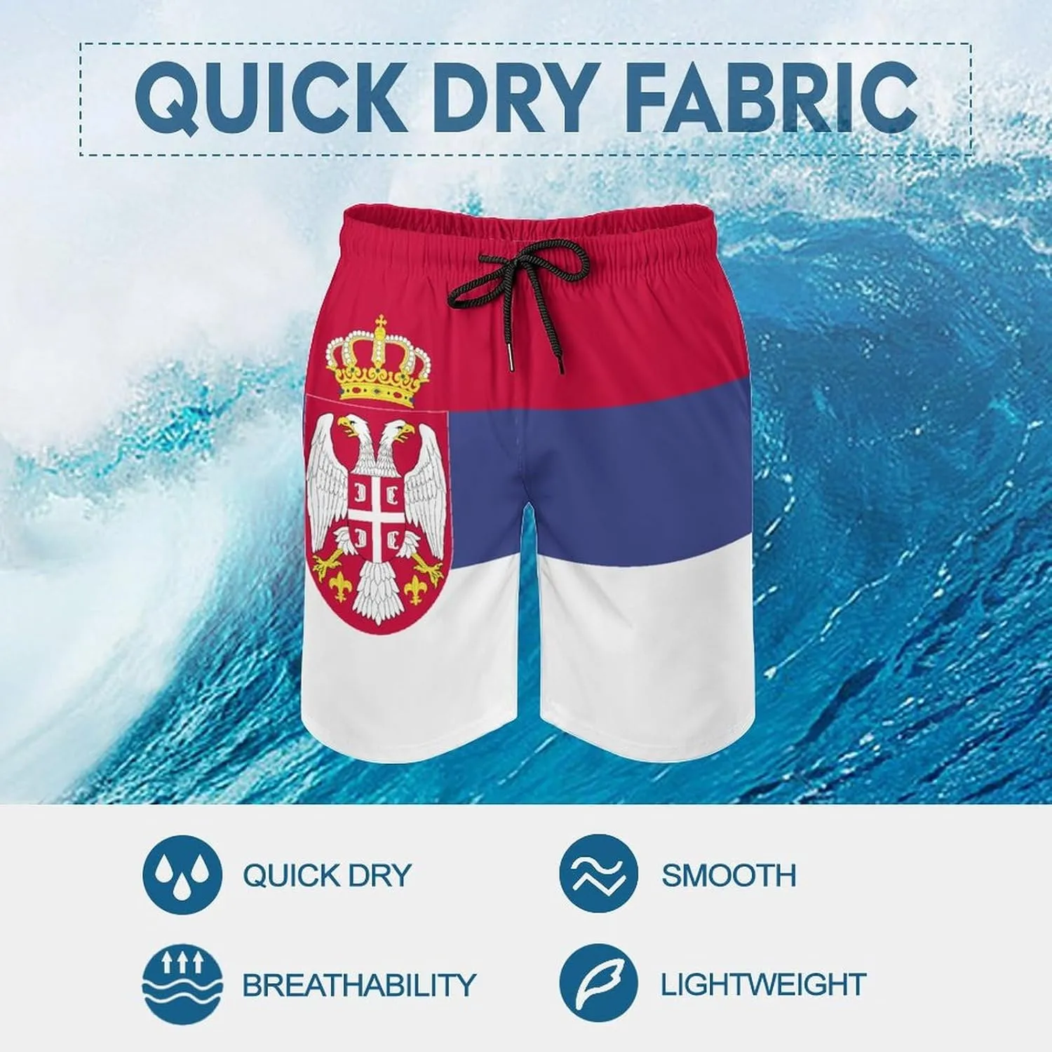 TAIZIYEAH Serbia Flag Men's Swim Trunks Soft Washed Drawstring Walk Short Fashion Beach Shorts XL