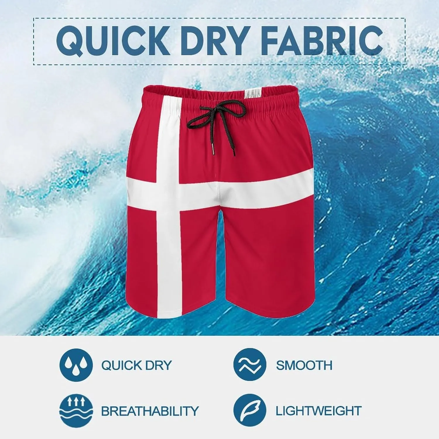 TAIZIYEAH Sovereign Military Order of Malta Flag Men's Swim Trunks Quick Dry Hawaii Beach Shorts Summer Boardshorts Mesh Lining with Pockets XL