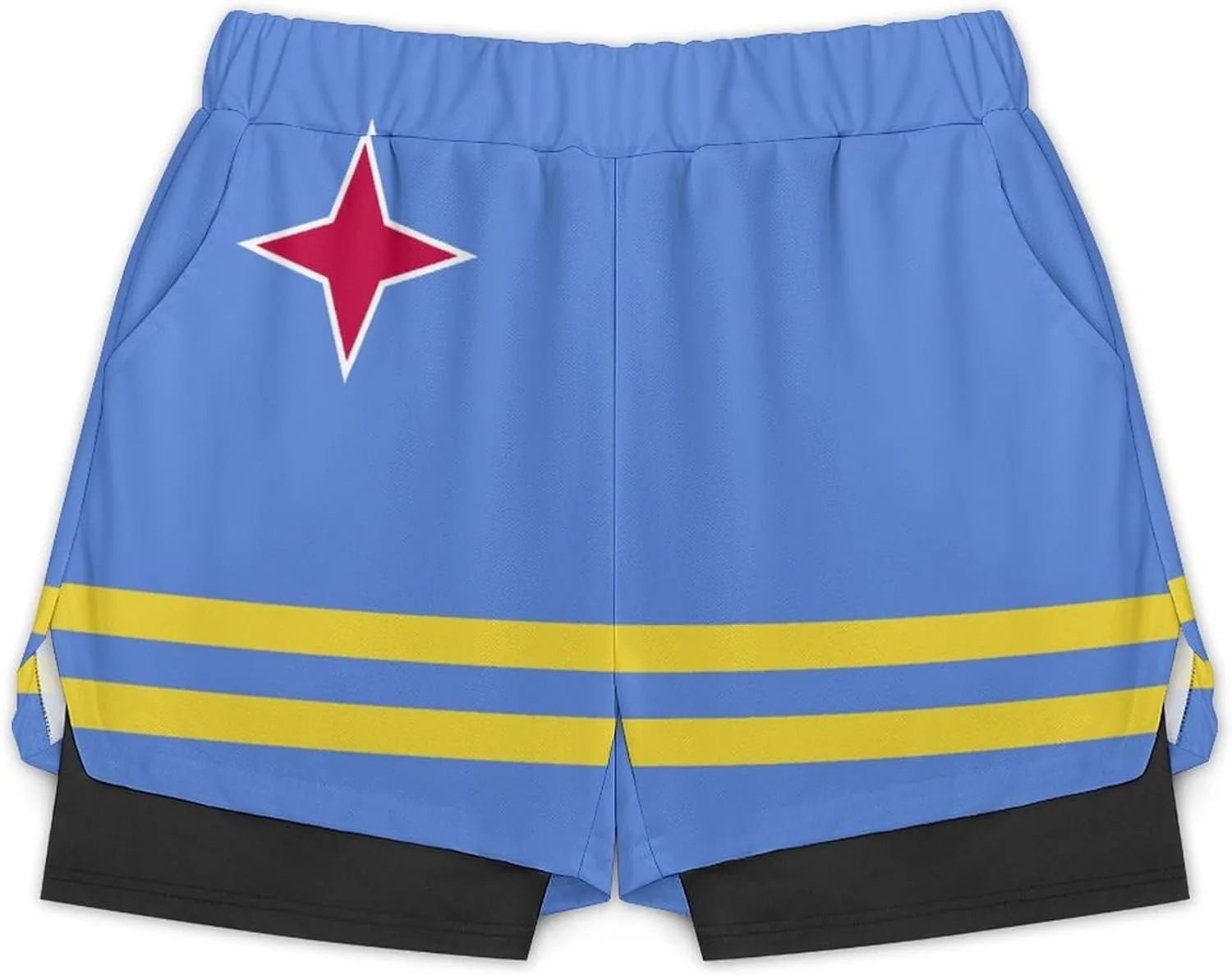 TAIZIYEAH Sports Beach Pants Aruba Flag Men's Swim Trunks Quick Dry Hawaii Beach Shorts Summer Boardshorts with Pockets L