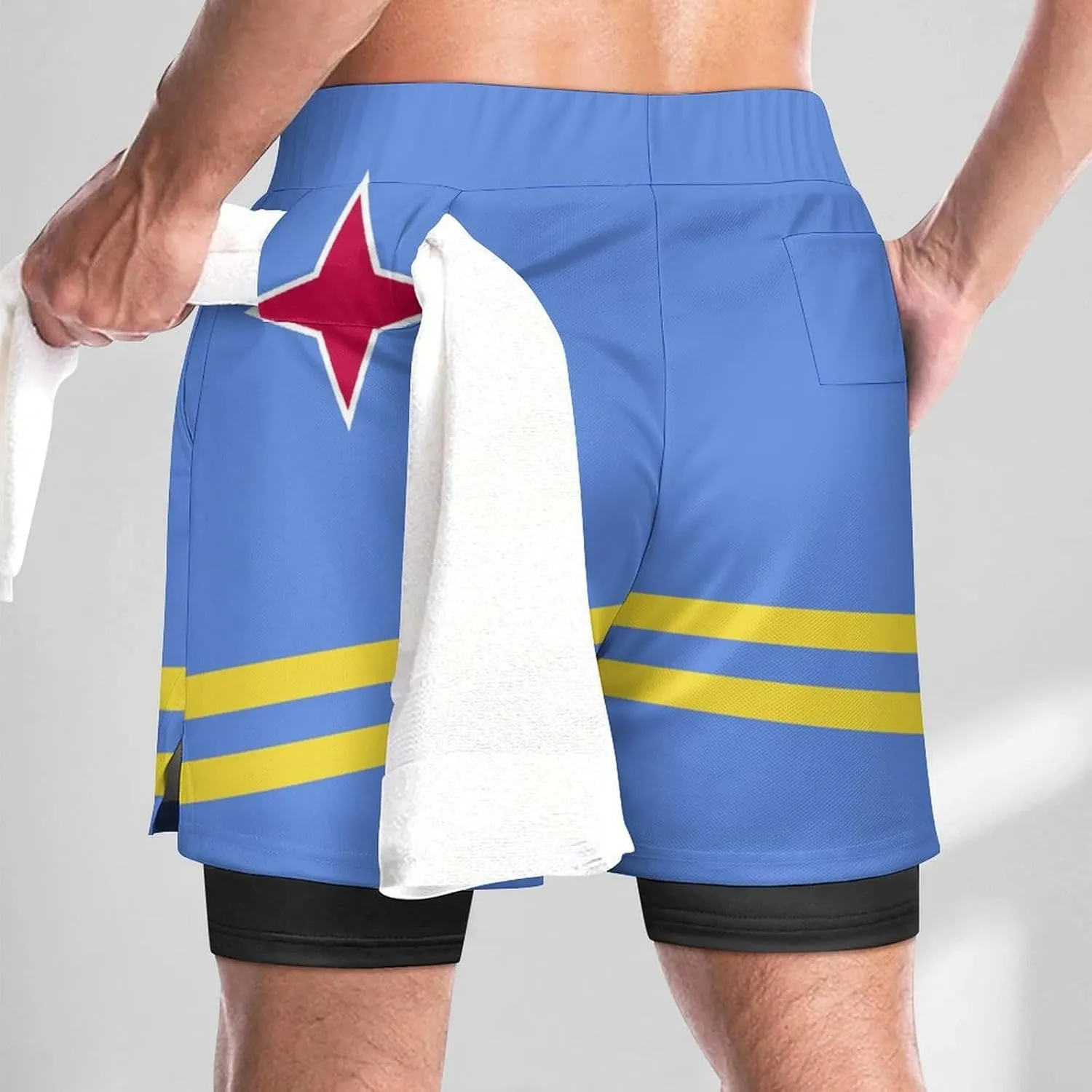 TAIZIYEAH Sports Beach Pants Aruba Flag Men's Swim Trunks Quick Dry Hawaii Beach Shorts Summer Boardshorts with Pockets L