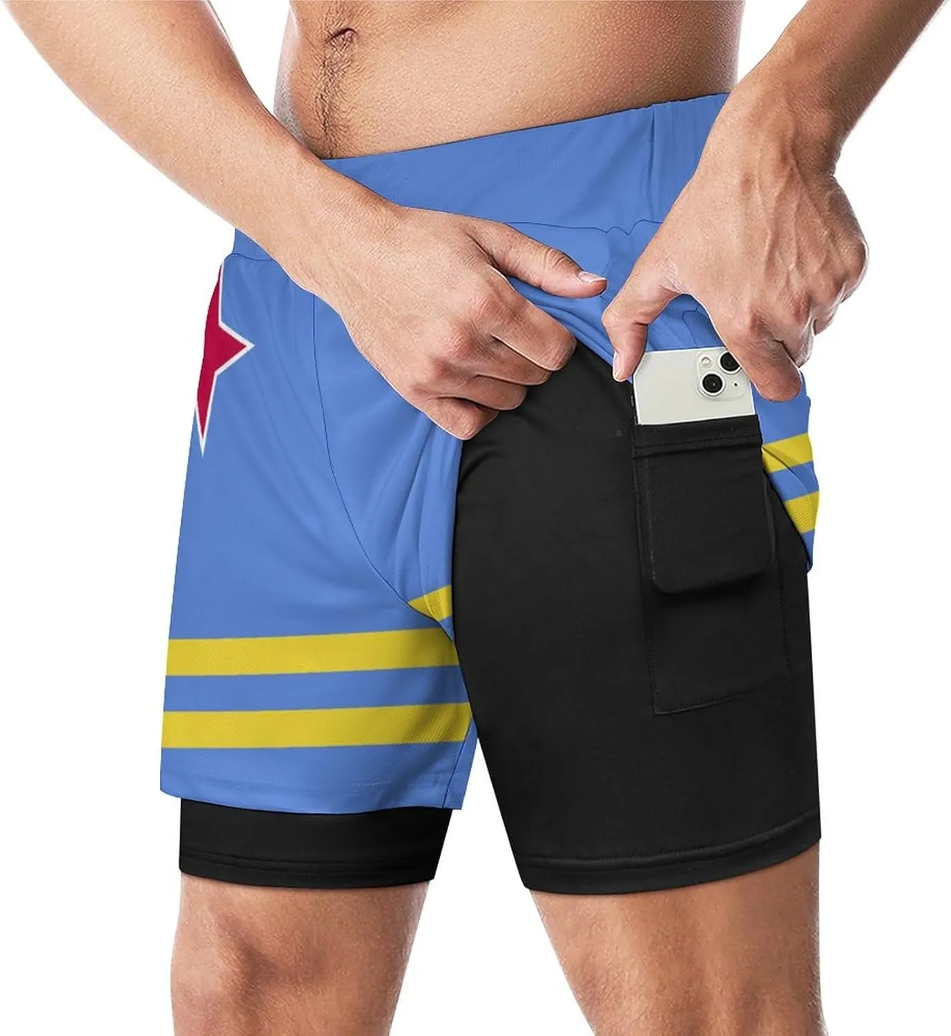 TAIZIYEAH Sports Beach Pants Aruba Flag Men's Swim Trunks Quick Dry Hawaii Beach Shorts Summer Boardshorts with Pockets L