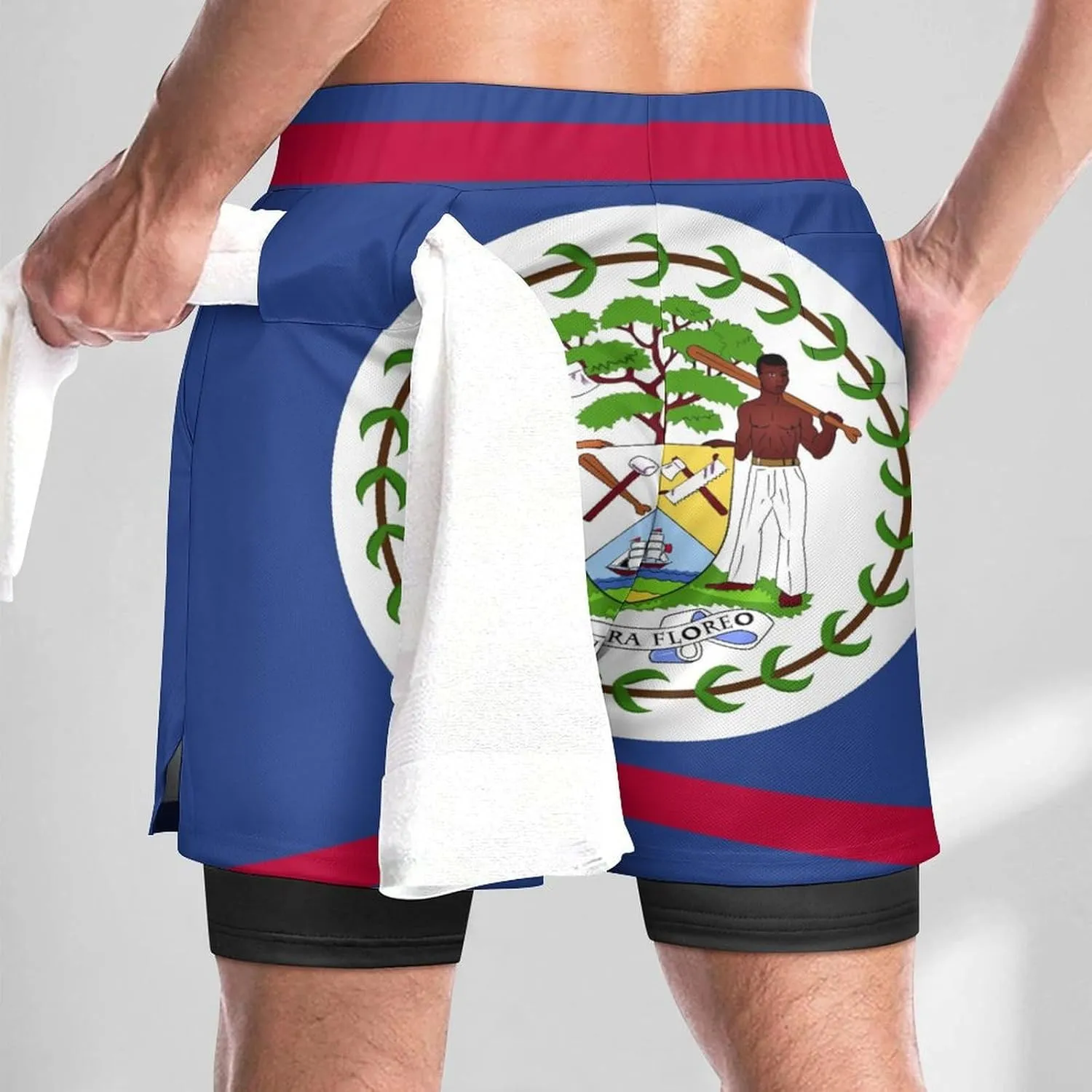 TAIZIYEAH Sports Beach Pants Belize Flag Men's Swim Trunks Quick Dry Hawaii Beach Shorts Summer Boardshorts with Pockets L