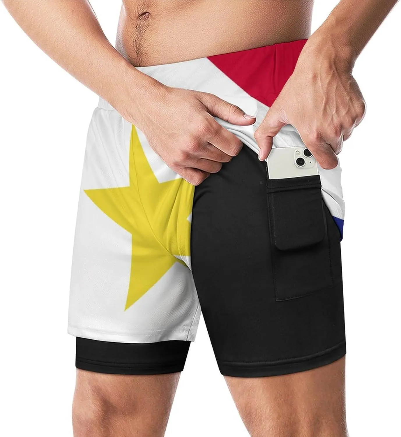 TAIZIYEAH Sports Beach Pants Saba Flag Men's Swim Trunks Quick Dry Hawaii Beach Shorts Summer Boardshorts with Pockets XL
