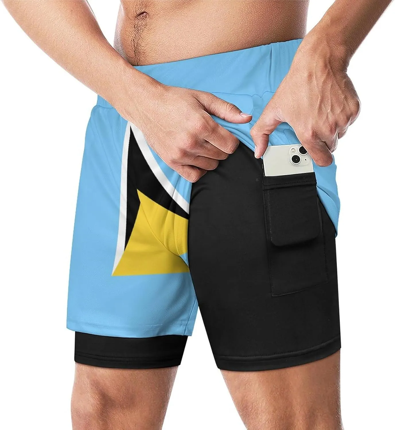 TAIZIYEAH Sports Beach Pants Saint Lucia Flag Men's Swim Trunks Quick Dry Hawaii Beach Shorts Summer Boardshorts with Pockets XL