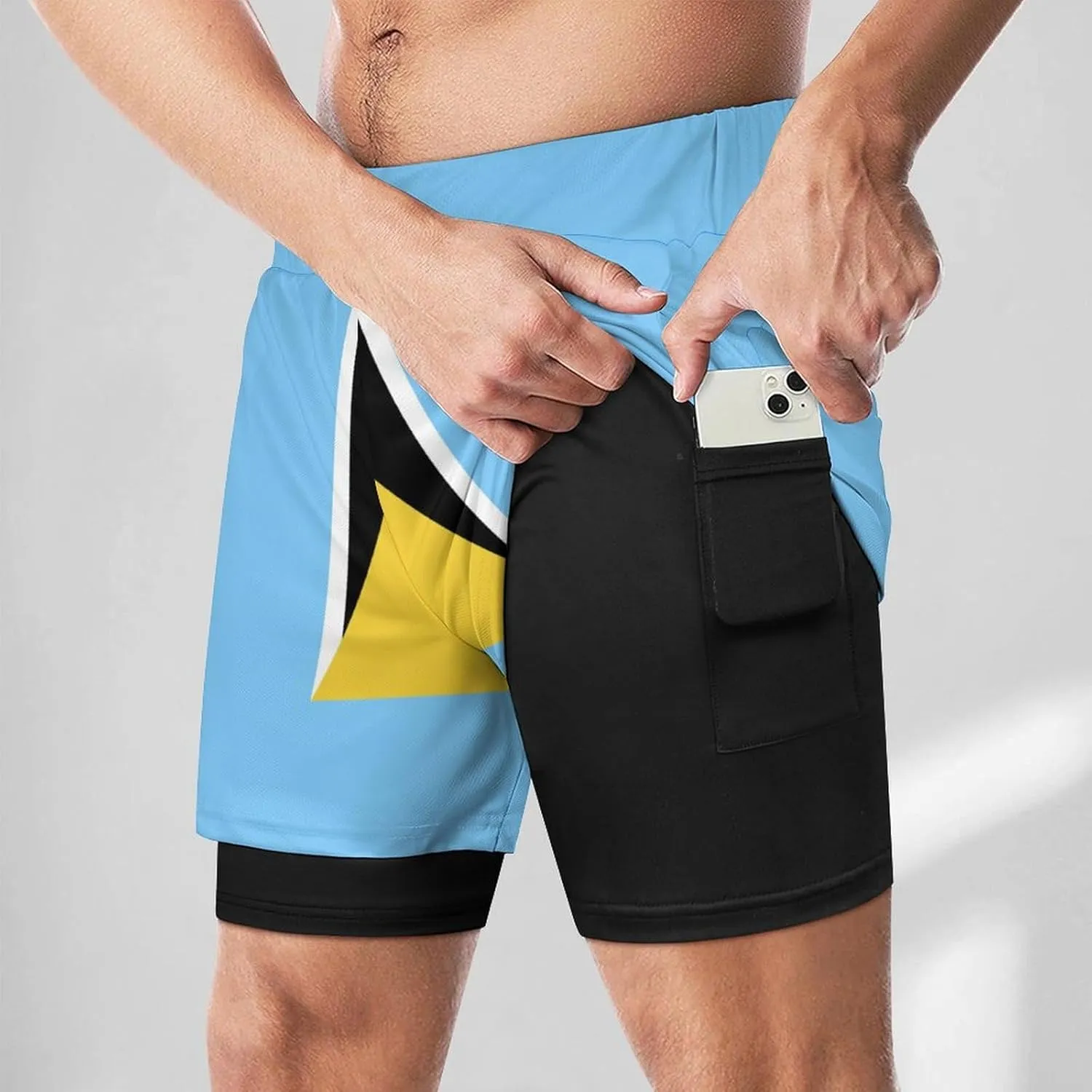 TAIZIYEAH Sports Beach Pants Saint Lucia Flag Men's Swim Trunks Quick Dry Hawaii Beach Shorts Summer Boardshorts with Pockets XL