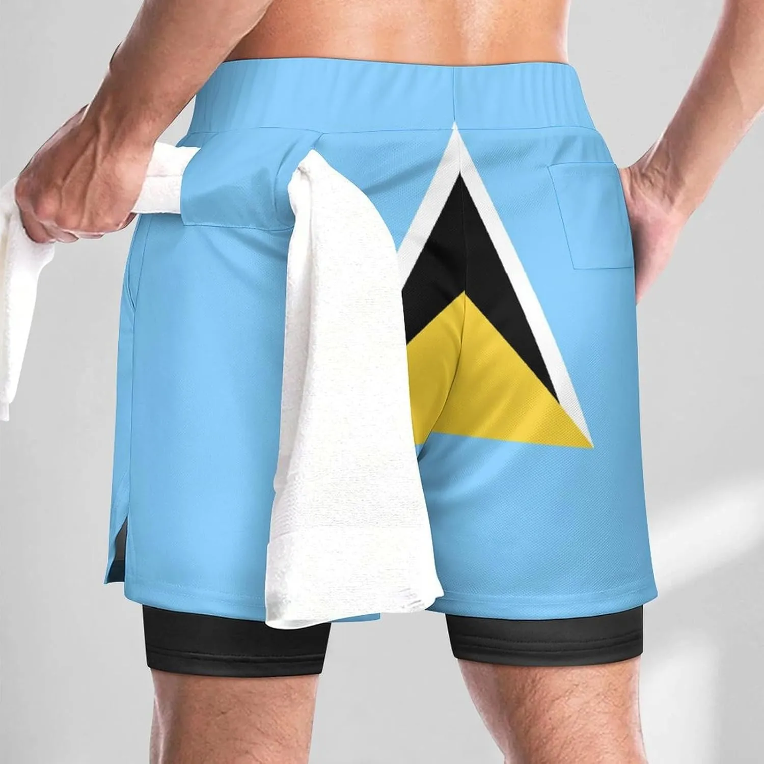 TAIZIYEAH Sports Beach Pants Saint Lucia Flag Men's Swim Trunks Quick Dry Hawaii Beach Shorts Summer Boardshorts with Pockets XL