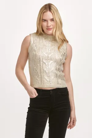 TATIANA CREW NECK SLEEVELESS FITTED SWEATER IVORY WITH SILVER