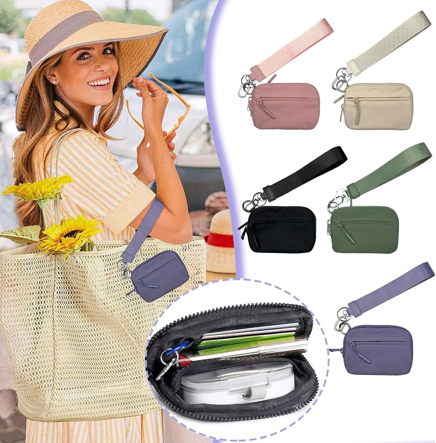 The Iris' Wallet 2nd Gen, 63.6" The Iris Pouch Wristlet, Zippered Card Case With Id Window/Hand strap,Wristlet Wallets for Women,Pouch Wallet (D)