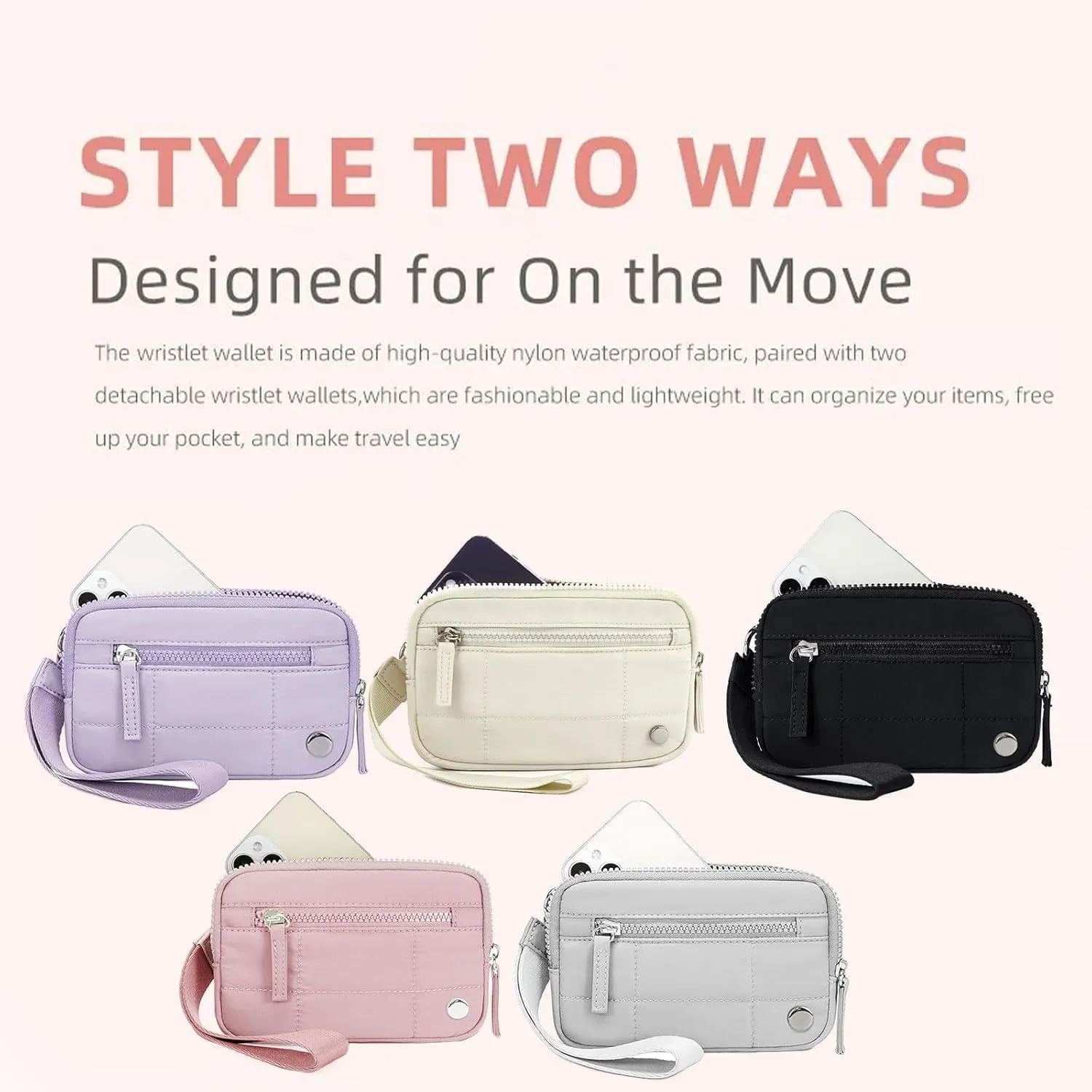 The Iris' Wallet, Iris' Pouch Wallet, The Iris' Wallet 2nd Gen, The Iris Wallet Zip Card Case with ID Window Purses, Wristlet Wallets for Women Nylon Quilted Wallet (Gray 2PCS * Key Case)