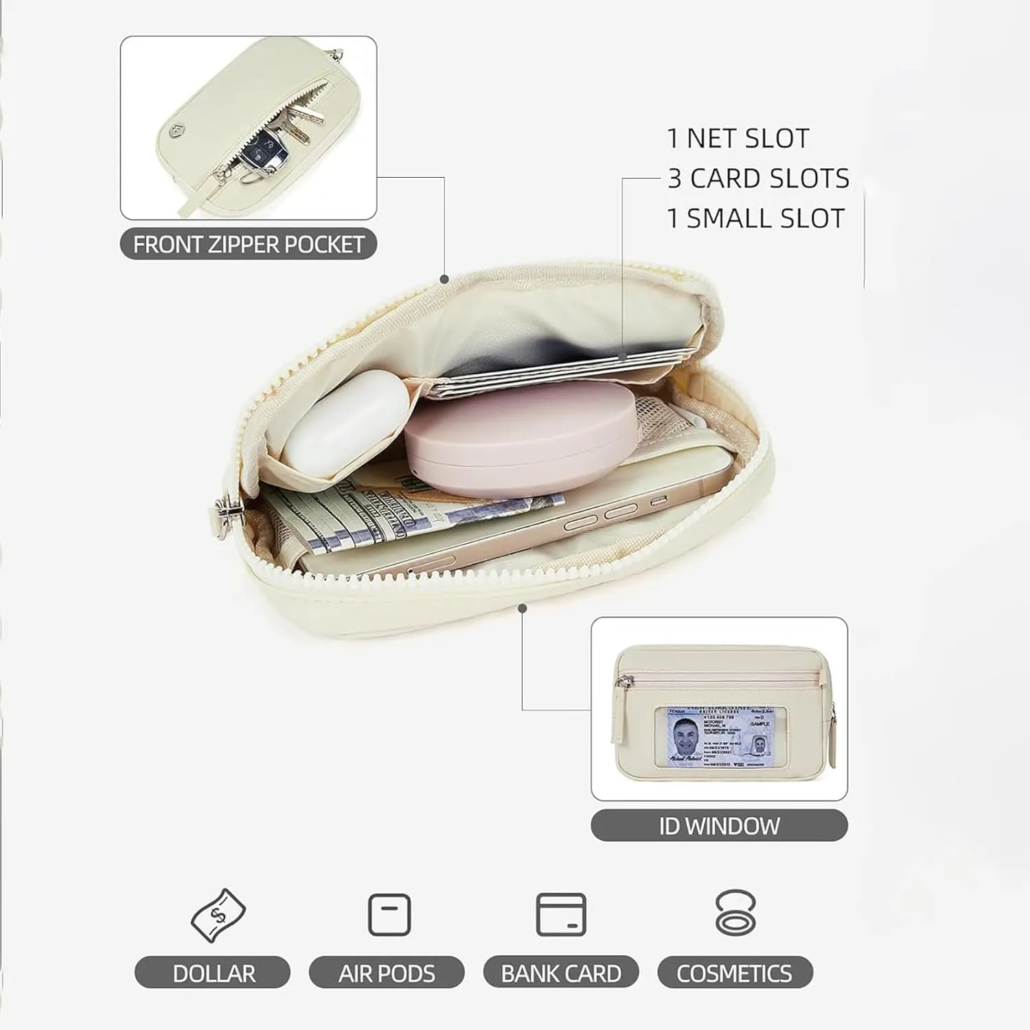 The Iris' Wallet, Iris' Pouch Wallet, The Iris' Wallet 2nd Gen, The Iris Wallet Zip Card Case with ID Window Purses, Wristlet Wallets for Women Nylon Quilted Wallet (Gray 2PCS * Key Case)