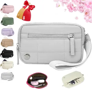 The Iris' Wallet, Iris' Pouch Wallet, The Iris' Wallet 2nd Gen, The Iris Wallet Zip Card Case with ID Window Purses, Wristlet Wallets for Women Nylon Quilted Wallet (Gray 2PCS * Key Case)