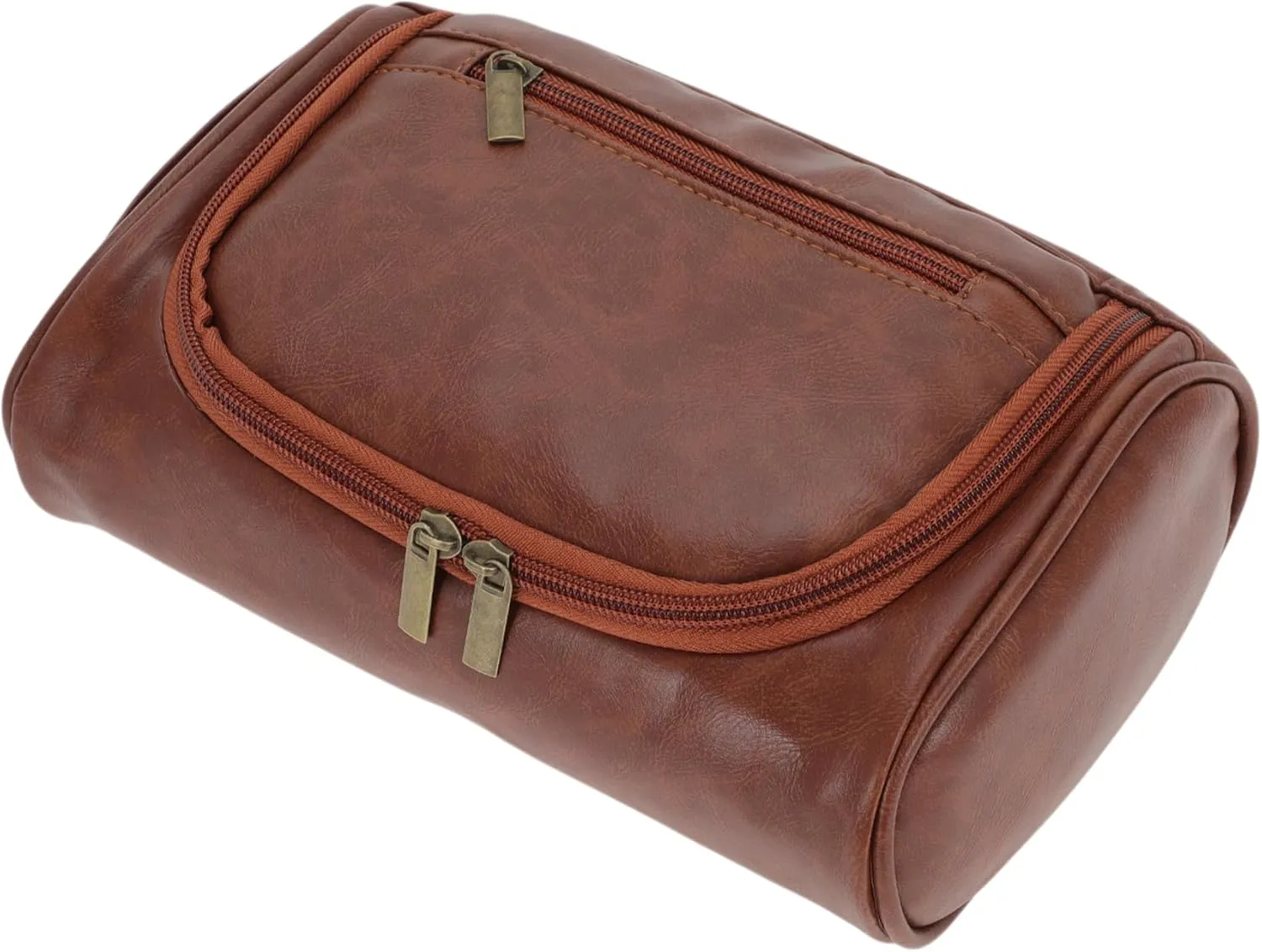 Toiletry Bag, PU Travel Cosmetic Bag for Women, Travel Organizer Bags, Waterproof and Durable Make Up Bag with Compartments, Brown