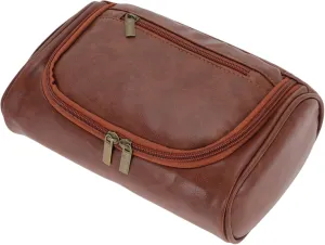Toiletry Bag, PU Travel Cosmetic Bag for Women, Travel Organizer Bags, Waterproof and Durable Make Up Bag with Compartments, Brown