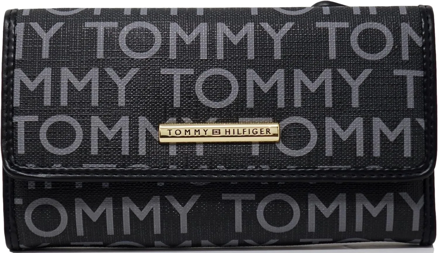 Tommy Hilfiger Women's TH Logo Print Checkbook Wallet Clutch Bag - Black/Gray