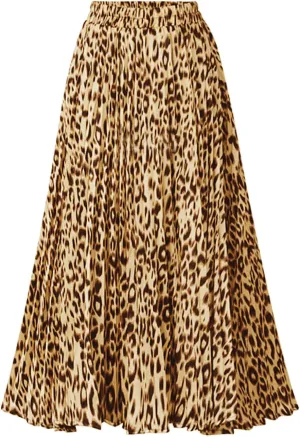TONCHENGSD Women's Retro Midi High Waist Pleated Skirt Leopard Print Skirt