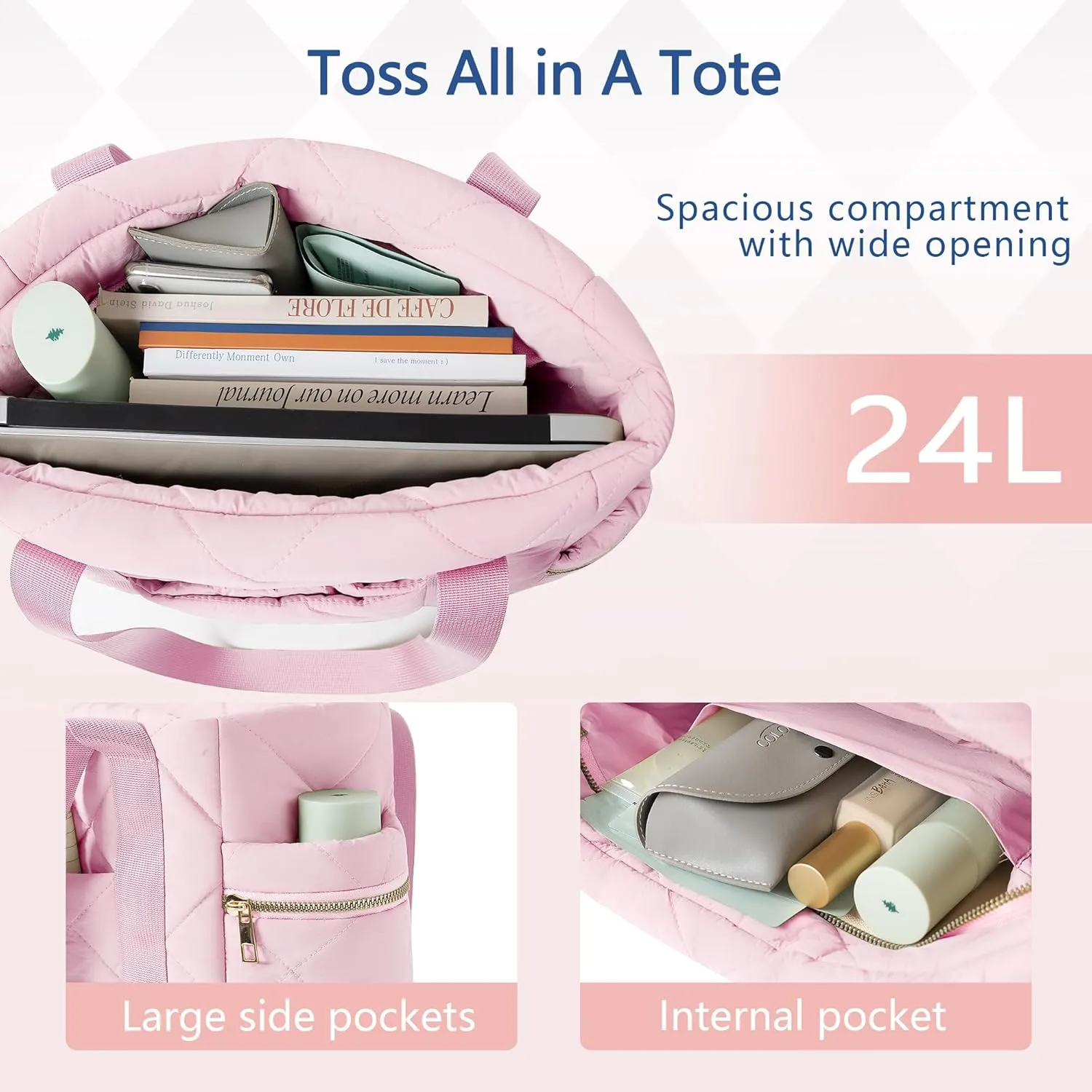 Tote bag for Women Puffer Shoulder Bag with Zipper Travel Quilted Nurse Bag Carry On Laptop Bag for Travel Work