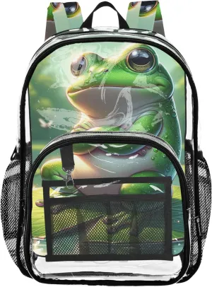 Travel Clear Backpack Floral Kids Girls Backpack Boys Approved See through Bag Cute Frog Cool Pose