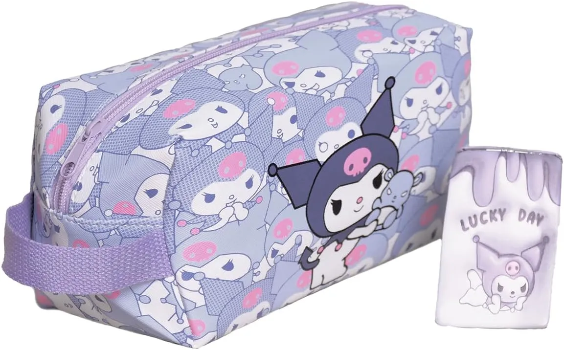 Travel Cosmetic Bag, Large Capacity Cartoon Cosmetic Pouch Makeup Bag with Zipper, Waterproof PU Travel Toiletry Bag Makeup Accessories Organizer With Handle, Makeup Pouch for Girls, Purple