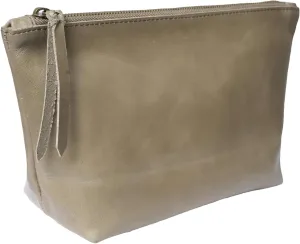 Travel Makeup Bag  16 x 11 x 20cm Genuine Leather Makeup Bag Travel Essentials  Metallic Zipper Closure Make Up Pouch  Elegant and Stylish  Large Capacity Cosmetic Pouch  Olive