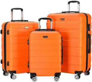 Travel Suitcase Luggage ABS 3 Piece Set With Lock Spinner 20in 24in 28in,Lightweight Luggages For Travel Carry-on Luggage (Color : Orange, Size : 20 24 28inch)