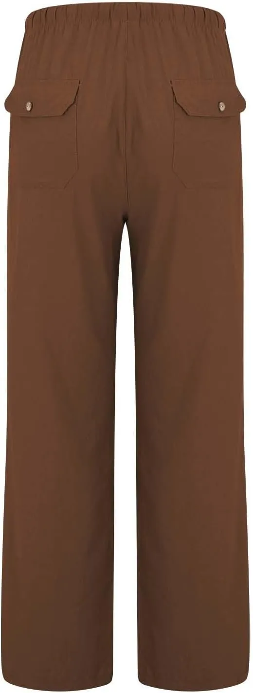 Trendy Outfits for Women 2025 Summer High Waisted Cotton Linen Palazzo Wide Leg Long Lounge Pant Trousers with Pockets