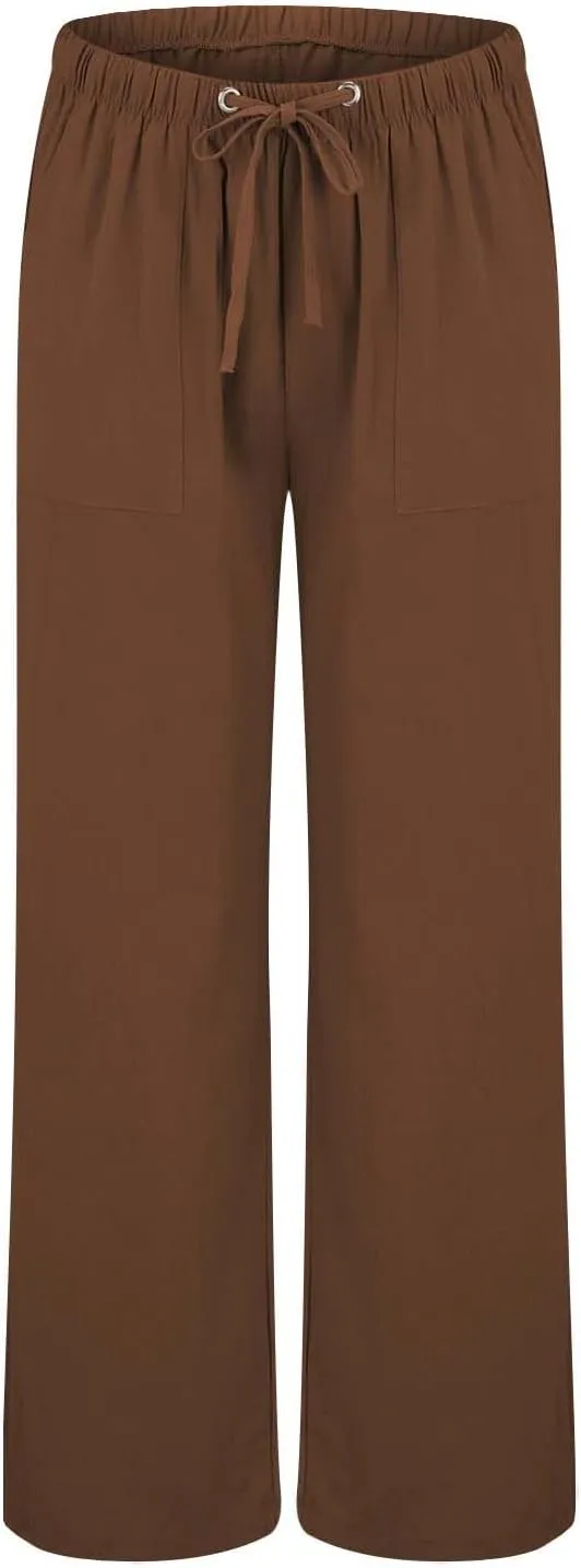 Trendy Outfits for Women 2025 Summer High Waisted Cotton Linen Palazzo Wide Leg Long Lounge Pant Trousers with Pockets