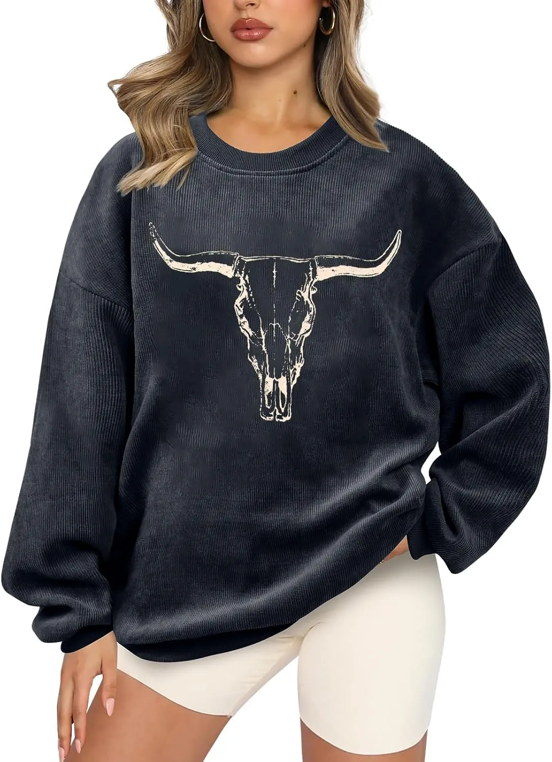 UNIQUEONE Boho Cow Skull Sweatshirt Women Cowgirl Shirt Rodeo Western Country Concert Outfits Nashville Graphic Pullover Tops
