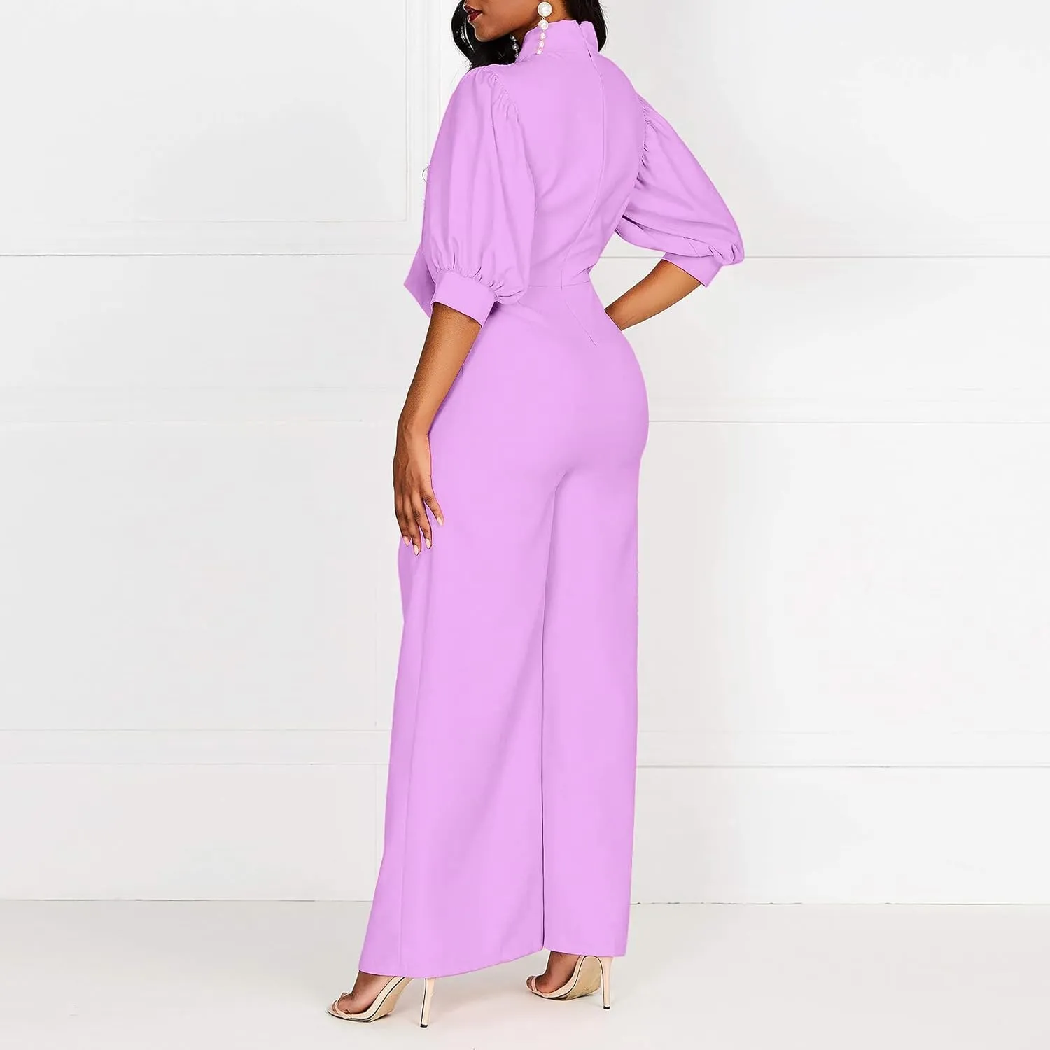 VERWIN Plain Dressy Full Length Bowknot Women's Jumpsuit High Waist Woman Romper