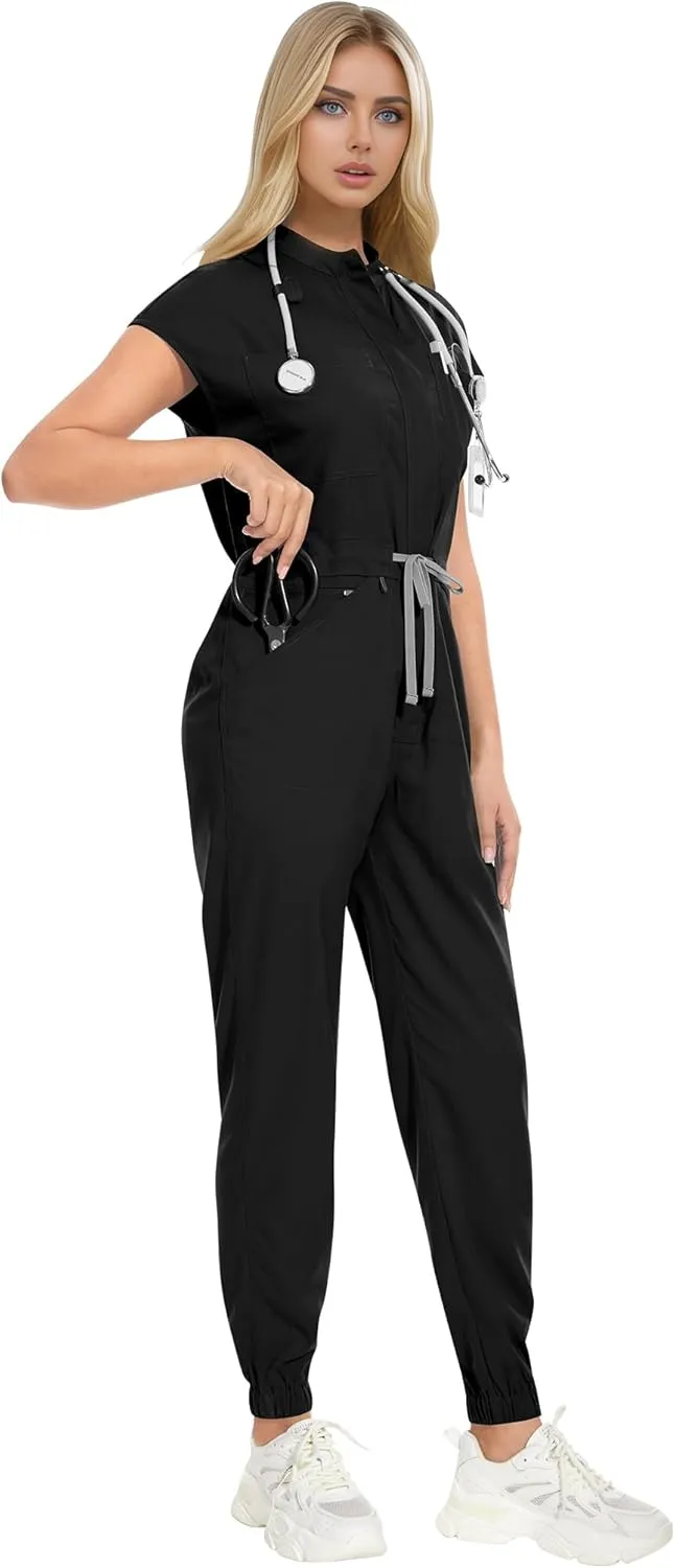VIAOLI Women's Scrub Jumpsuit Completed Jogger Pants with 8 Pocket for Hospitals Clinics Medical Nursing Uniforms Set