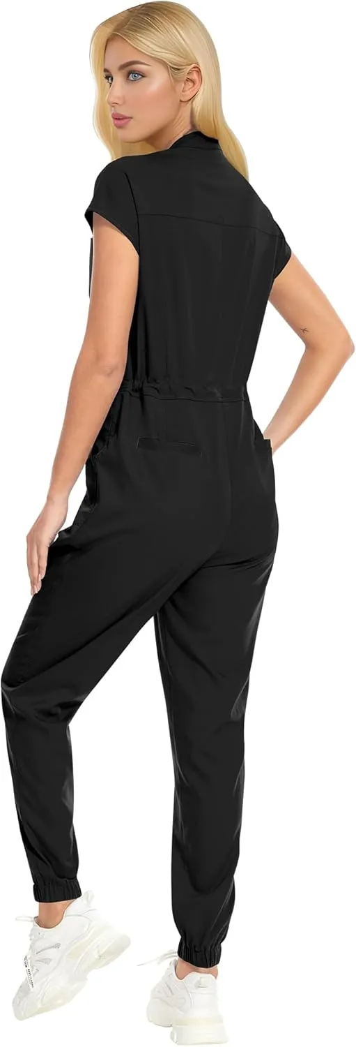 VIAOLI Women's Scrub Jumpsuit Completed Jogger Pants with 8 Pocket for Hospitals Clinics Medical Nursing Uniforms Set
