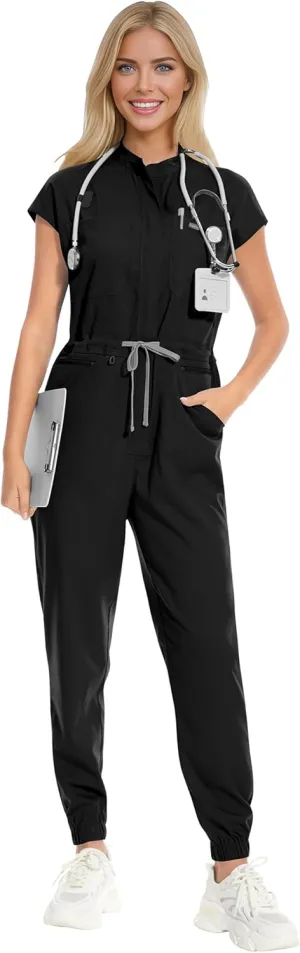 VIAOLI Women's Scrub Jumpsuit Completed Jogger Pants with 8 Pocket for Hospitals Clinics Medical Nursing Uniforms Set
