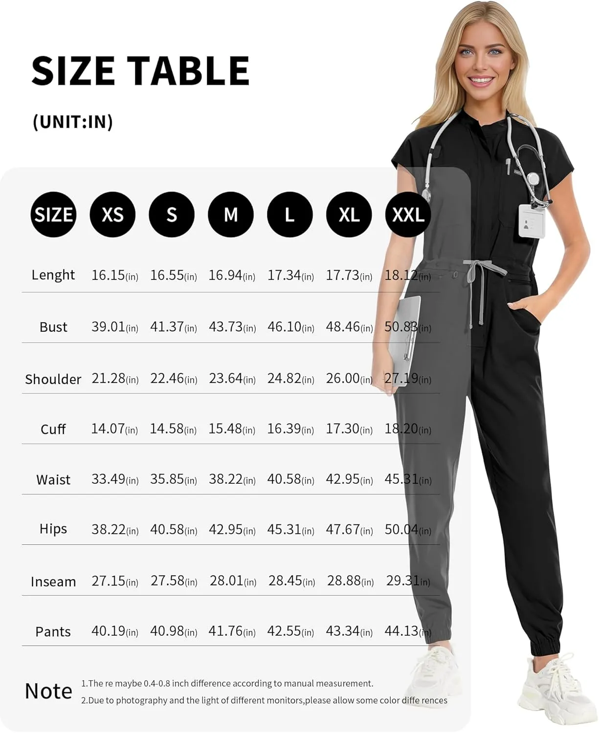 VIAOLI Women's Scrub Jumpsuit Completed Jogger Pants with 8 Pocket for Hospitals Clinics Medical Nursing Uniforms Set