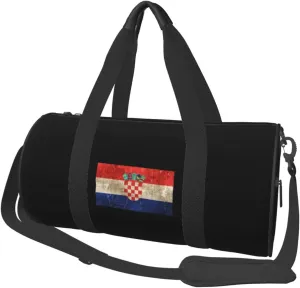 Vintage Aged and Scratched Croatian Flag Convertible Garment Bag with Shoulder Strap, Carry on Garment Duffel Bag for Men Women - Rolling Foldable for Travel Luggage Bags (Black)