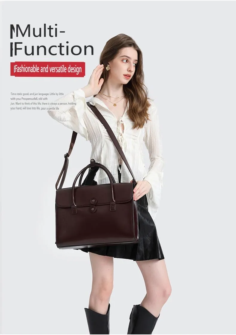 Vintage Leather Laptop Briefcase, 14-inch, Brown Business Messenger Bag with Anti-theft Features