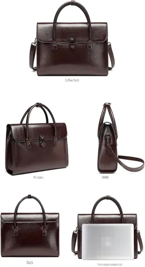 Vintage Leather Laptop Briefcase, 14-inch, Brown Business Messenger Bag with Anti-theft Features