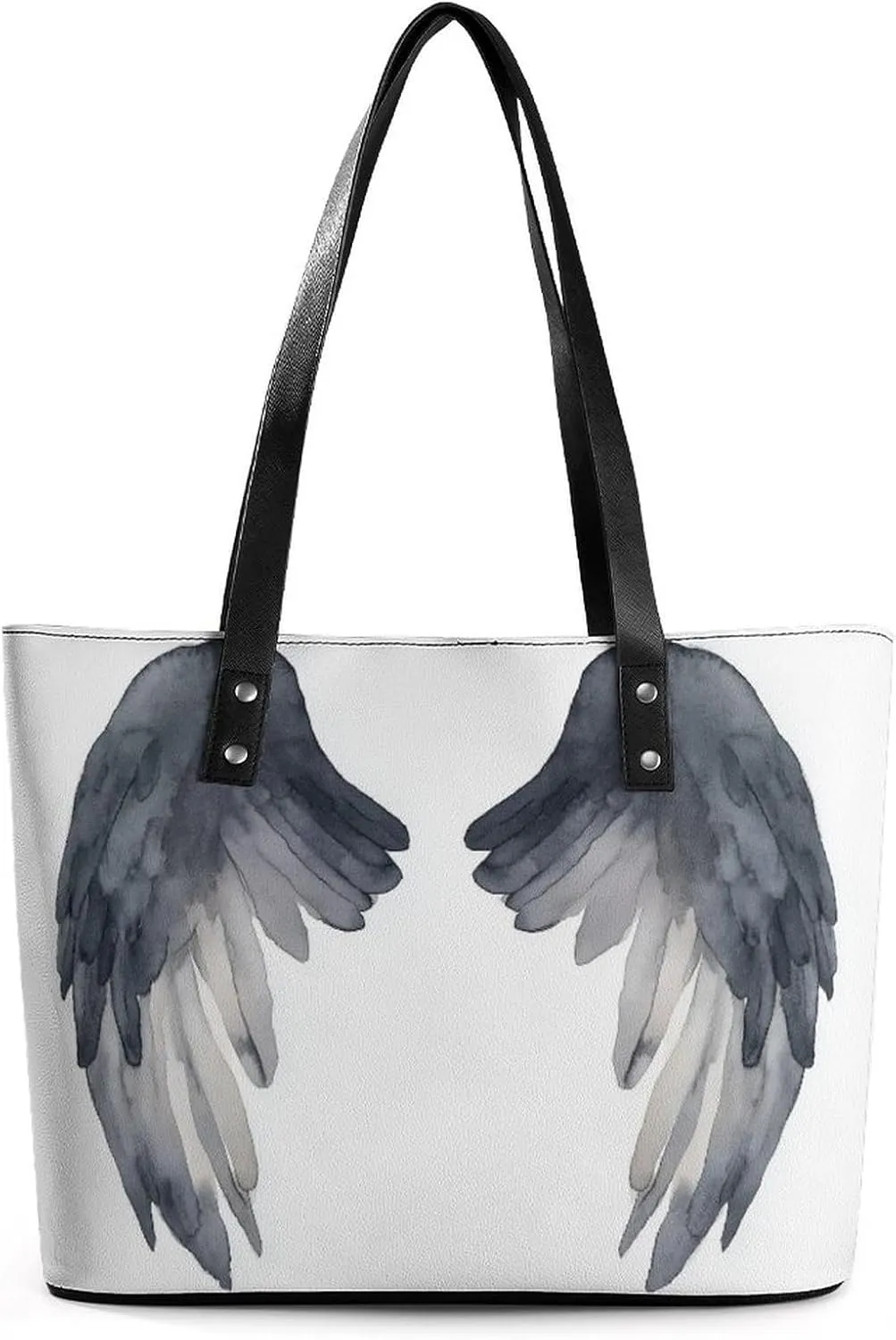 Watercolor Black Angel Wings Women Soft Leather Handbags Tote Purses Shoulder Bucket Bags