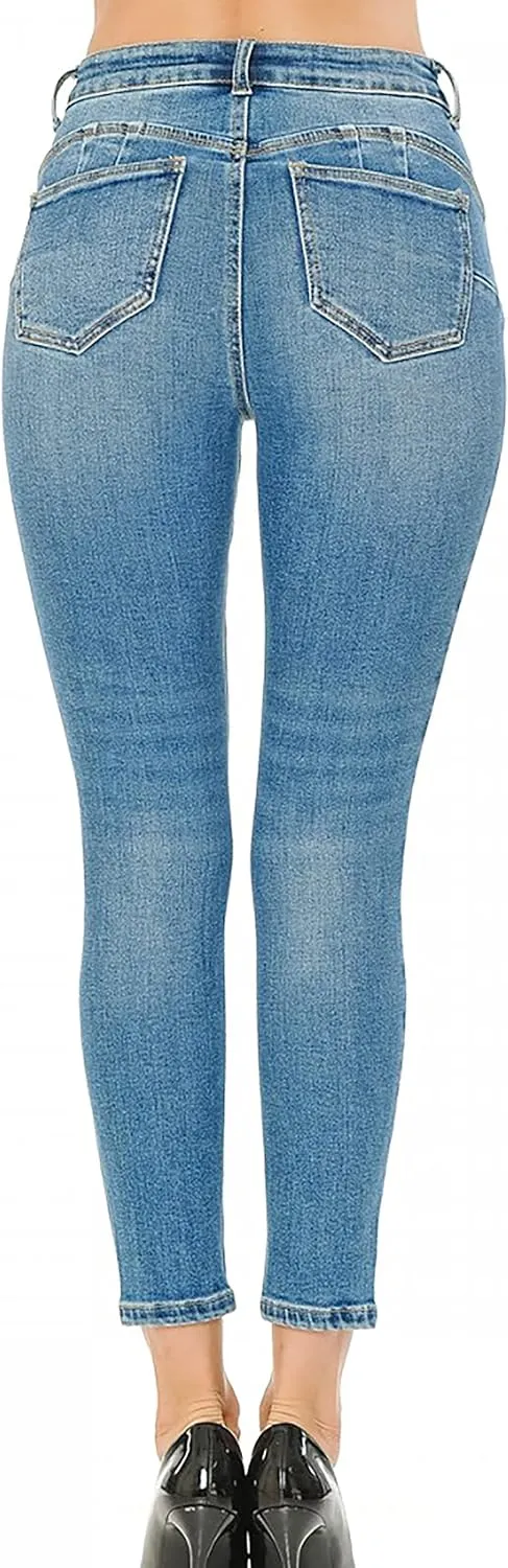 WAX JEAN Women's Butt I Love You Push-Up Classic 5-Pocket Ankle Skinny Jeans