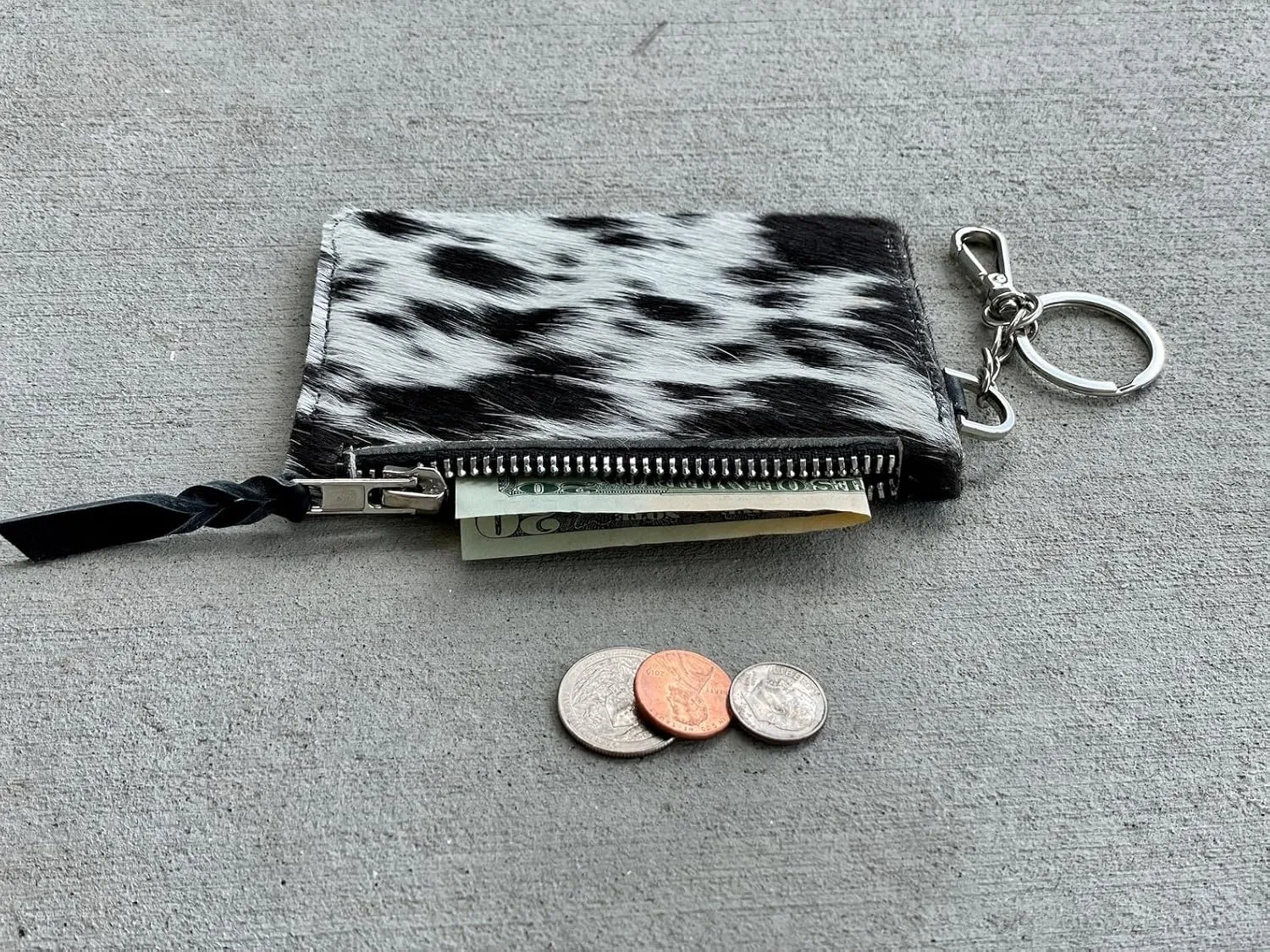 Western Cowhide Leather Wallet Keychain with Credit Card Holder and Coin Purse
