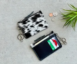 Western Cowhide Leather Wallet Keychain with Credit Card Holder and Coin Purse