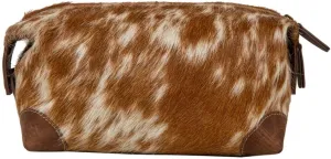 Western Leather Makeup Bag for Women - Hair-On Hide Cosmetic Toiletry Bag