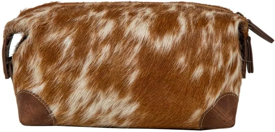 Western Leather Makeup Bag for Women - Hair-On Hide Cosmetic Toiletry Bag