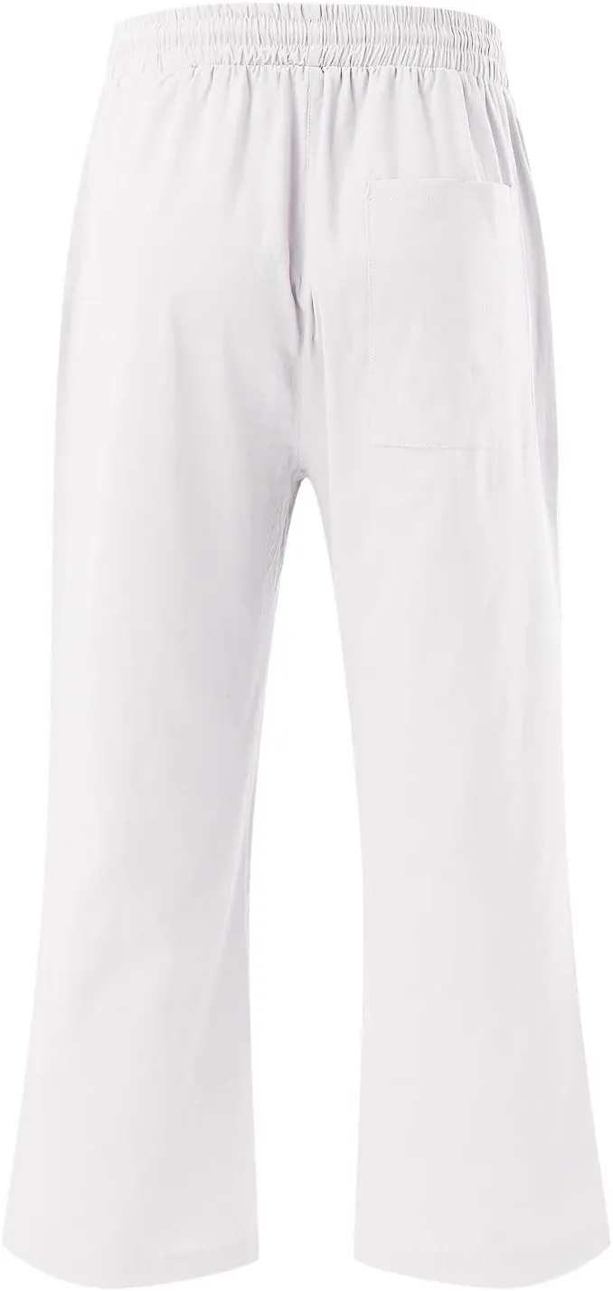 Wide Leg Capris For Women Linen Casual 2024 Summer Drawstring Straight Leg Cropped Trouser Boho Fashion Lounge Pant