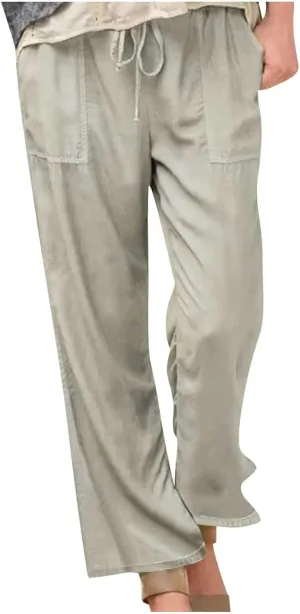 Wide Leg Pants Women Summer 2024 Trendy Straight Leg Pants Cotton Linen Drawstring Elastic Trousers with Pockets