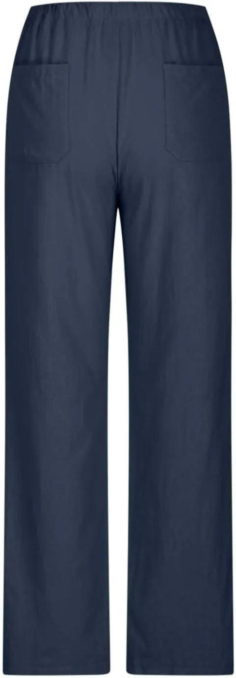 Wide Leg Pants Women Summer 2024 Trendy Straight Leg Pants Cotton Linen Drawstring Elastic Trousers with Pockets